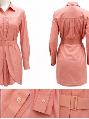 Halston Heritage Button-Front Belted Shirt Dress in Pink - Size L